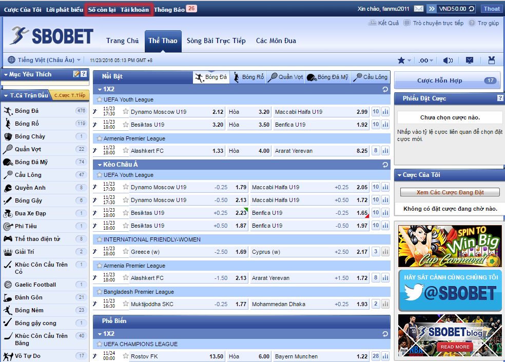 Rút tiền hướng dẫn Sbobet