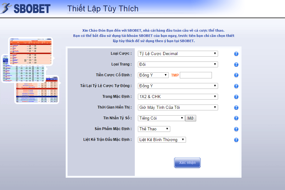 Sbobet Thiết lập cá nhân