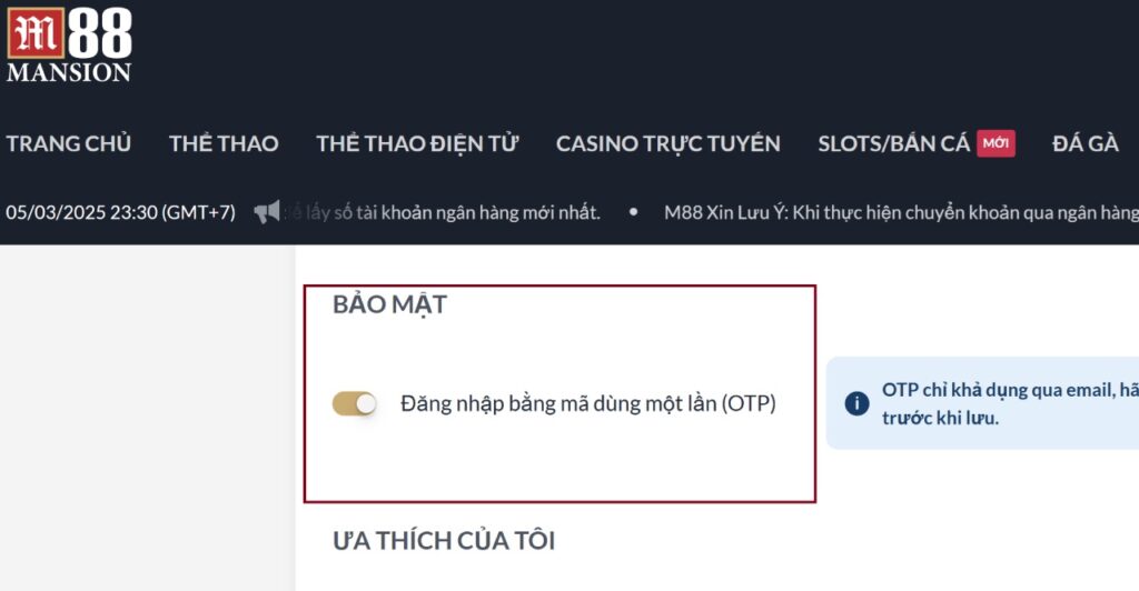 bảo mật mật khẩu 2 lớp M88 