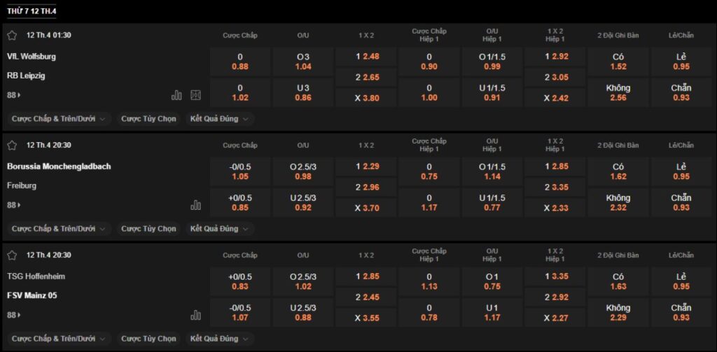 Kèo cược BUndesliga 188Bet 